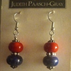 Red and Blue Beaded Earrings